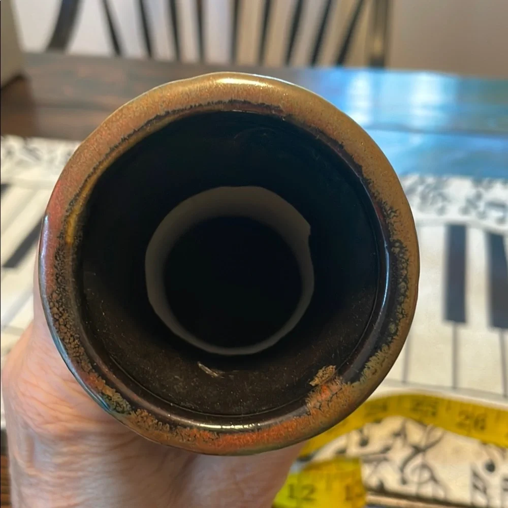 Lemax Vtg Blue Rust Brown Accent Stoneware Drip Vase Modern Sleek Elegance